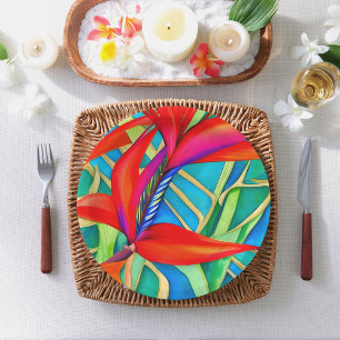 Assiettes En Carton Oiseau hawaïen Abstrait de Paradise Flower