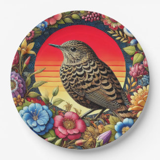 Assiettes En Carton Oiseau parmi des fleurs colorées