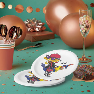 Assiettes En Carton Oiseau Roadrunner Rockstar Jouant de la Guitare