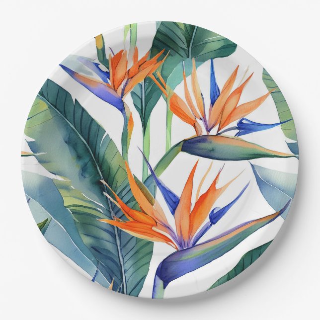 Assiettes En Carton Oiseau tropical du Paradis motif (Devant)