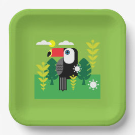 Assiettes En Carton Oiseau tropical du Toucan