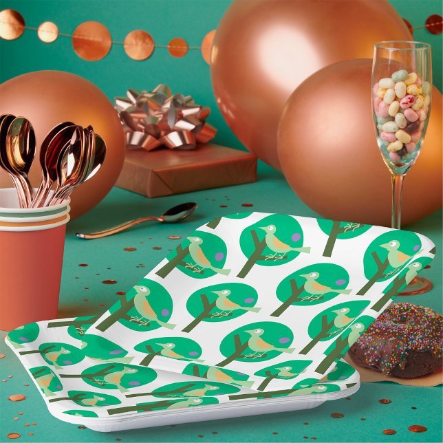 Assiettes En Carton Oiseau vert et arbre Motif Nature inspirée (Créateur téléchargé)