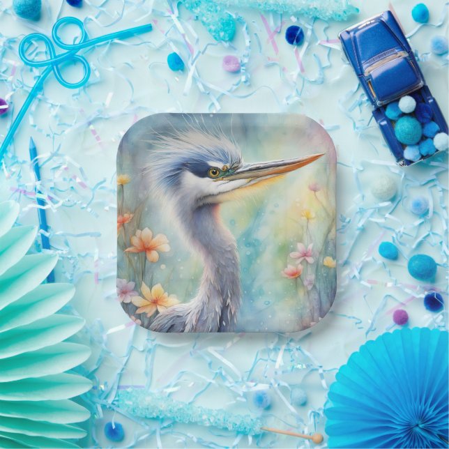 Assiettes En Carton Oiseaux arc-en-ciel Héron bleu 1 (Fête)