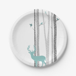 Assiettes En Carton Oiseaux blancs avec cerfs et oiseaux