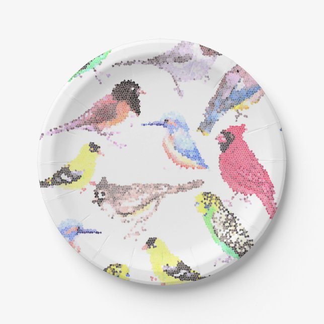 Assiettes En Carton Oiseaux d'Amérique - Mosaïque d'animaux de compagn (Devant)