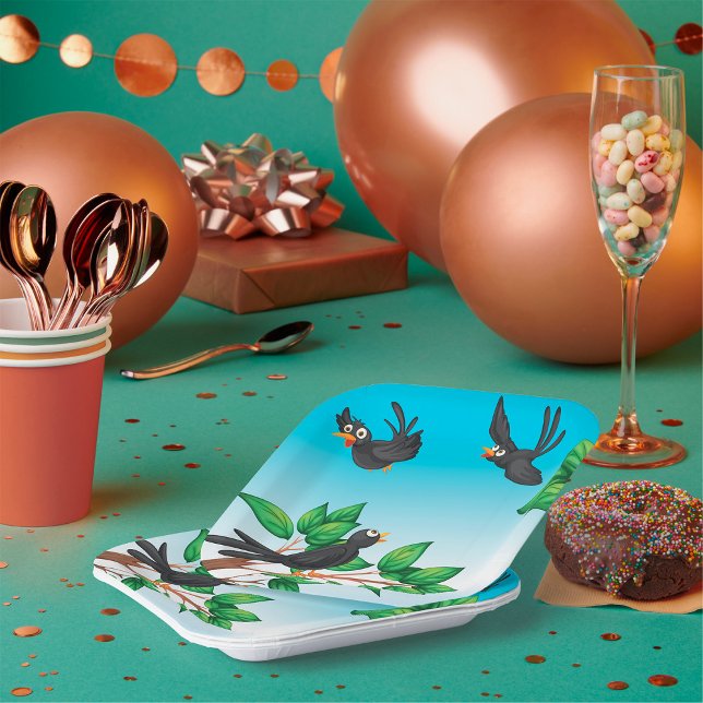 Assiettes En Carton Oiseaux Dans Une Plaque De Papier Arbre (Créateur téléchargé)