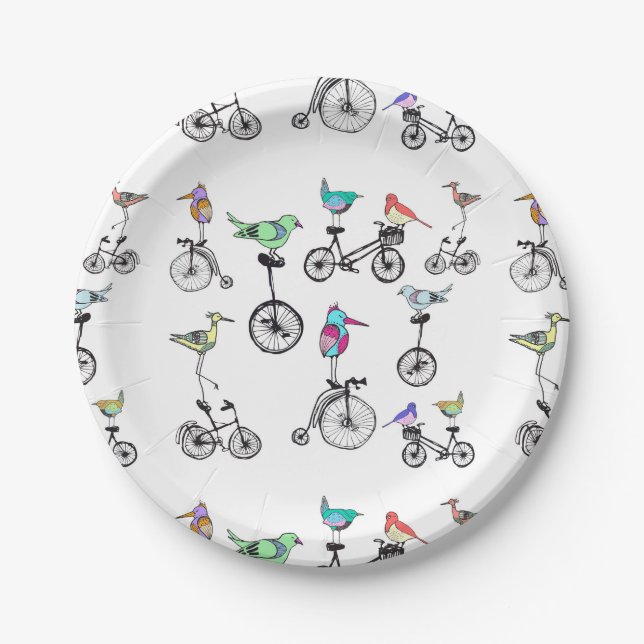 Assiettes En Carton Oiseaux de la plaque à papier de vélos (Devant)