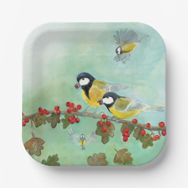 Assiettes En Carton Oiseaux et baies (Recto)