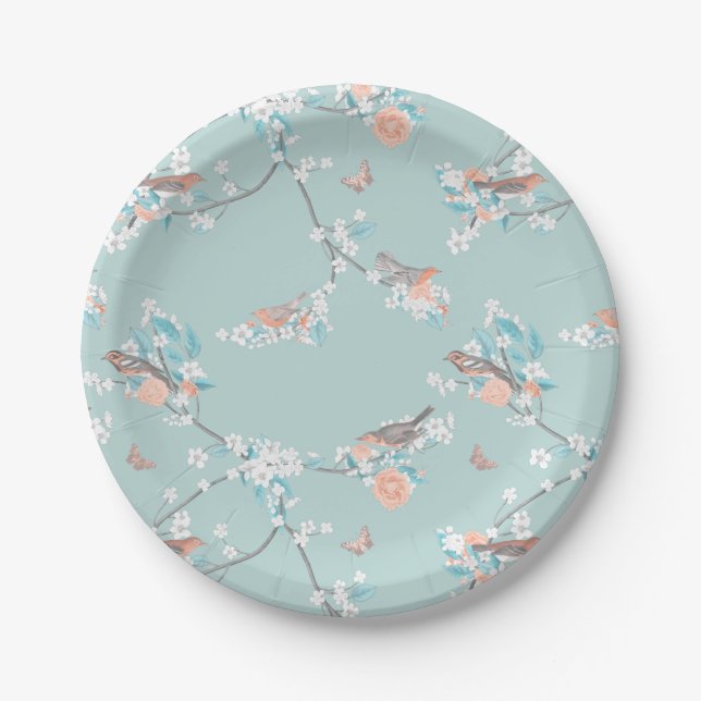 Assiettes En Carton Oiseaux et fleurs (Devant)