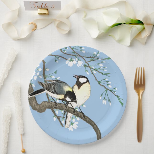 Assiettes En Carton Oiseaux et fleurs de cerisiers Ohara Koson (Mariage)