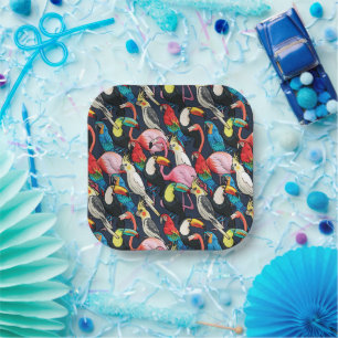 Assiettes En Carton Oiseaux exotiques