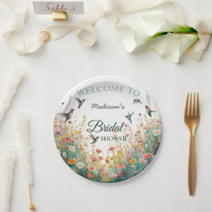 Assiettes En Carton Oiseaux Floraux Aquarelle Monogramme Fleur Sauvage