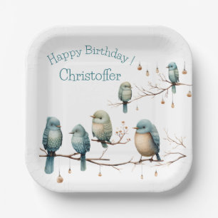 Assiettes En Carton Oiseaux lunaires sur Branches Élégance intemporell