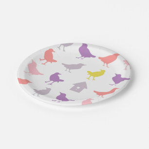 Assiettes En Carton Oiseaux pastel rose et violet avec Birdhouse