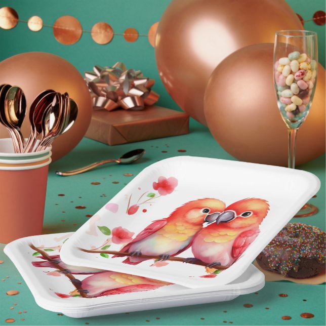 Assiettes En Carton Oiseaux rouges jaunes oranges (Multi)