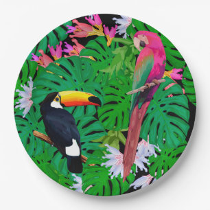Assiettes En Carton Oiseaux tropicaux