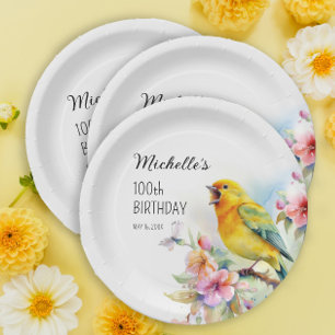 Assiettes En Carton Oiseaux vintages Canaries Fleurs 100e anniversaire