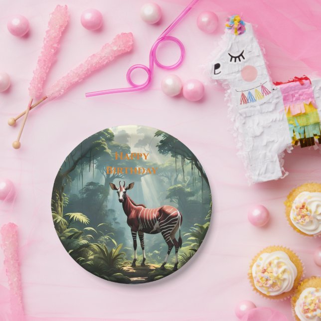 Assiettes En Carton Okapi Dans La Forêt Pluviale, (Zebra Giraffe) (Fête)