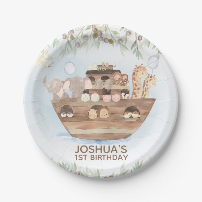 Assiettes En Carton Olive Branch Noahs Arche 1er Anniversaire Plaque d (Devant)