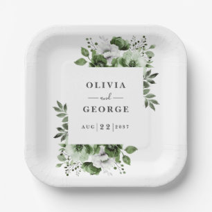 Assiettes En Carton Olive Green Pays Élégant Floral Mariage