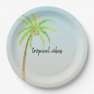 Assiettes En Carton Ombre bleue tropicale des palmiers