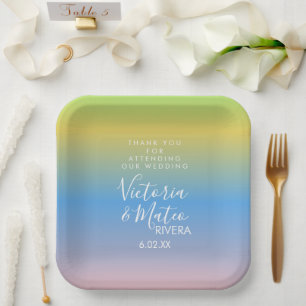 Assiettes En Carton Ombre Mariage Jaune Bleu Rose Merci