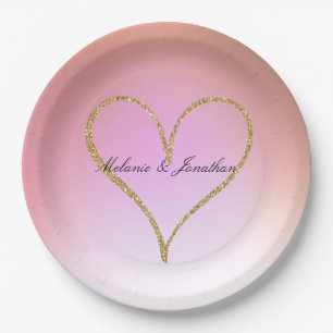 Assiettes En Carton Ombre rose Coeur Parties scintillant Or