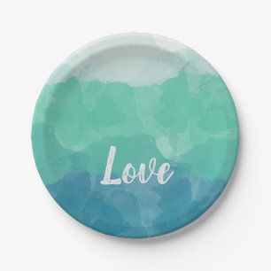 Assiettes En Carton Ombre Turquoise Blue et Neo Mint Love