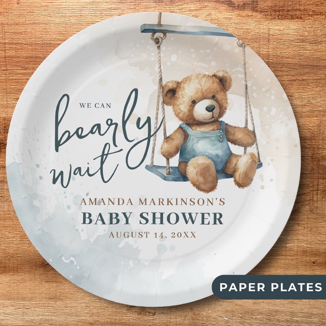 Assiettes En Carton On peut attendre Denim Teddy Bear Baby shower (Créateur téléchargé)