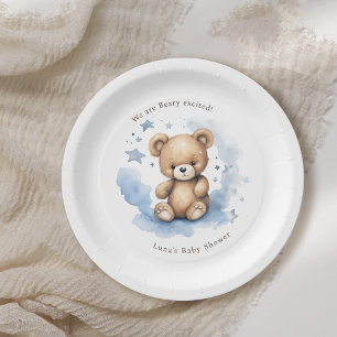 Assiettes En Carton On peut attendre le Baby shower bleu Pastel