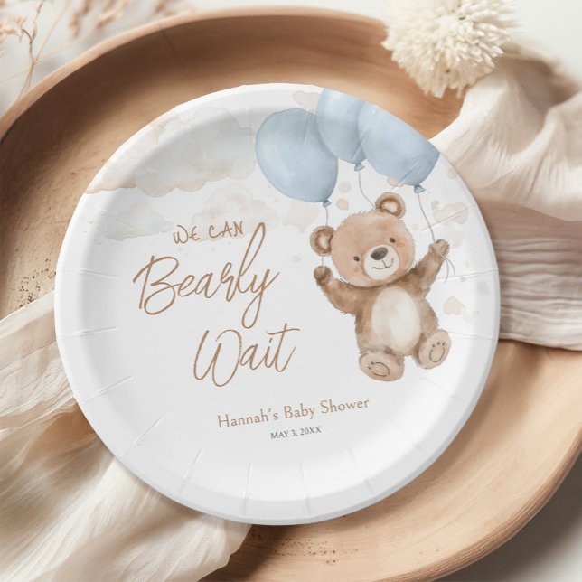 Assiettes En Carton On peut attendre le Baby shower Garçon bleu (Créateur téléchargé)