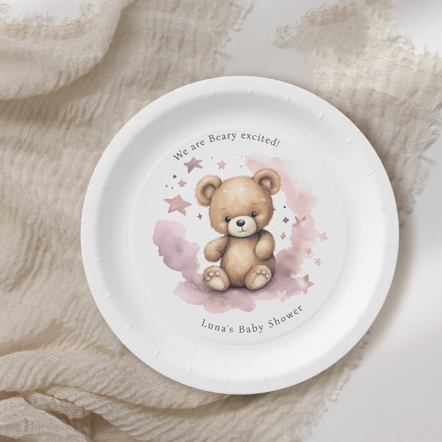 Assiettes En Carton On peut attendre le Baby shower rose Pastel (Créateur téléchargé)