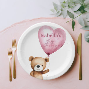 Assiettes En Carton On peut attendre le papier Baby shower rose fille