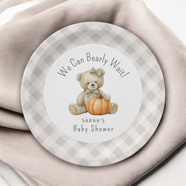 Assiettes En Carton On peut attendre mignon Baby shower fille ours (Créateur téléchargé)
