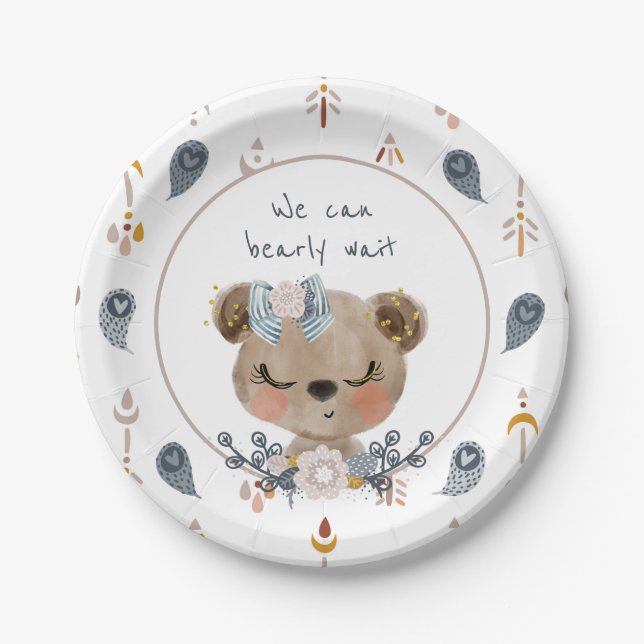 Assiettes En Carton On Peut Attendre Teddy Bear Baby shower (Devant)