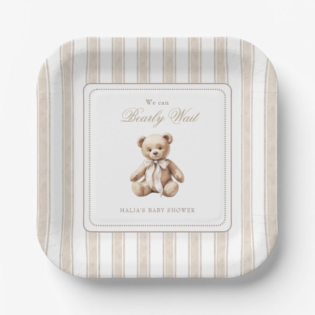 Assiettes En Carton On peut attendre un Baby shower élégant (Recto)