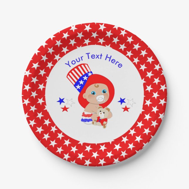 Assiettes En Carton Oncle patriotique Sam American Baby Personnalisé (Devant)