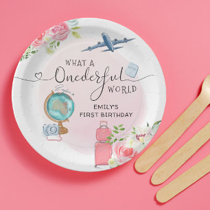 Assiettes En Carton ONE derful World Girls 1ère fête d'anniversaire