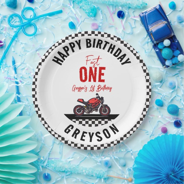 Assiettes En Carton One Fast Race Motorcycle Boy 1st Birthday Party (Fête)