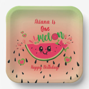 Assiettes En Carton One In a Melon Watermelon Girl's First Birthday