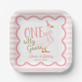 Assiettes En Carton One Silly Goose Pink Bow 1st Birthday