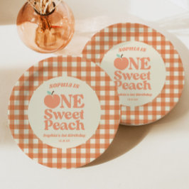 Assiettes En Carton One Sweet Peach Orange Première fête d'anniversair