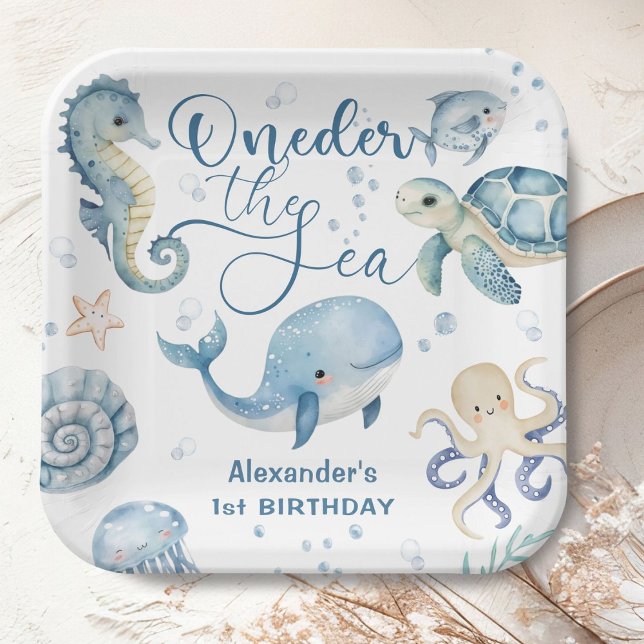 Assiettes En Carton ONEder The Sea Boy 1er Anniversaire Mignonne Océan (Créateur téléchargé)