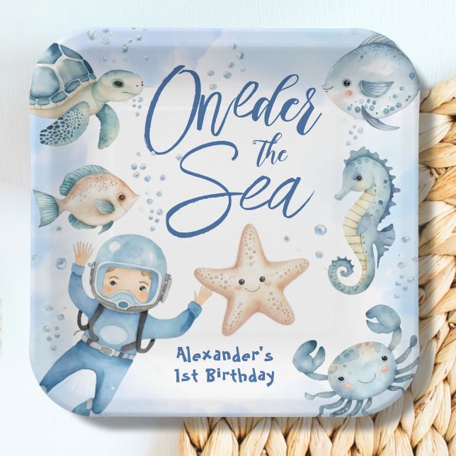 Assiettes En Carton ONEder The Sea ! Enfant 1er anniversaire Anniversa (Créateur téléchargé)