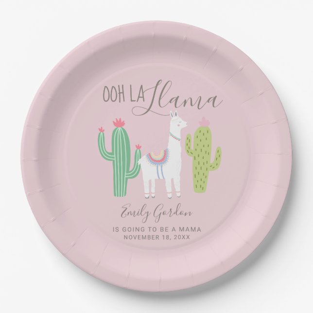 Assiettes En Carton Ooh la llama Baby shower mignon bébé fille rose br (Devant)