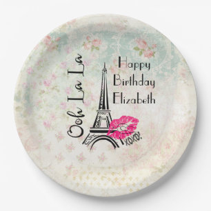 Assiettes En Carton Ooh La Paris Tour Eiffel Joyeux anniversaire