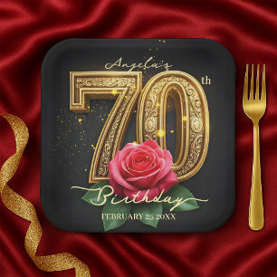 Assiettes En Carton Opulent Rose Ornate Filigree Gold 70e anniversaire
