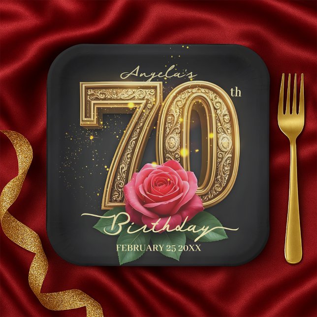 Assiettes En Carton Opulent Rose Ornate Filigree Gold 70e anniversaire (Créateur téléchargé)