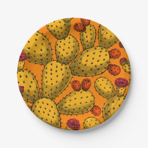Assiettes En Carton Opuntie de floraison en jaune
