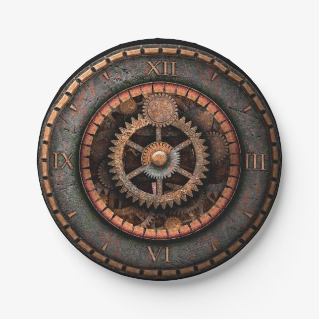 Assiettes En Carton Opus Posh Steampunk Gears (Devant)